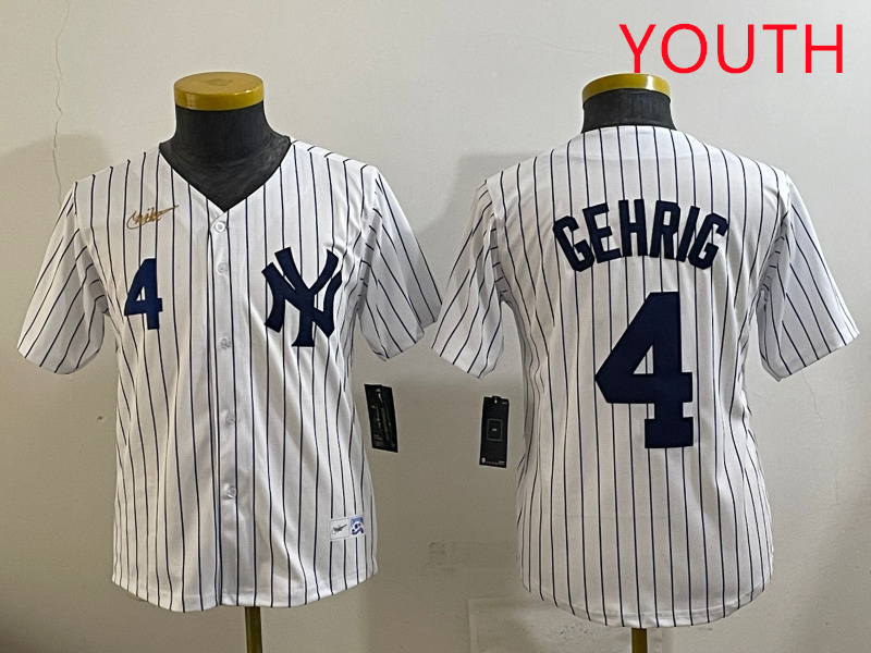 Youth New York Yankees #4 Gehrig White 2025 Nike MLB jersey style 3->youth mlb jersey->Youth Jersey